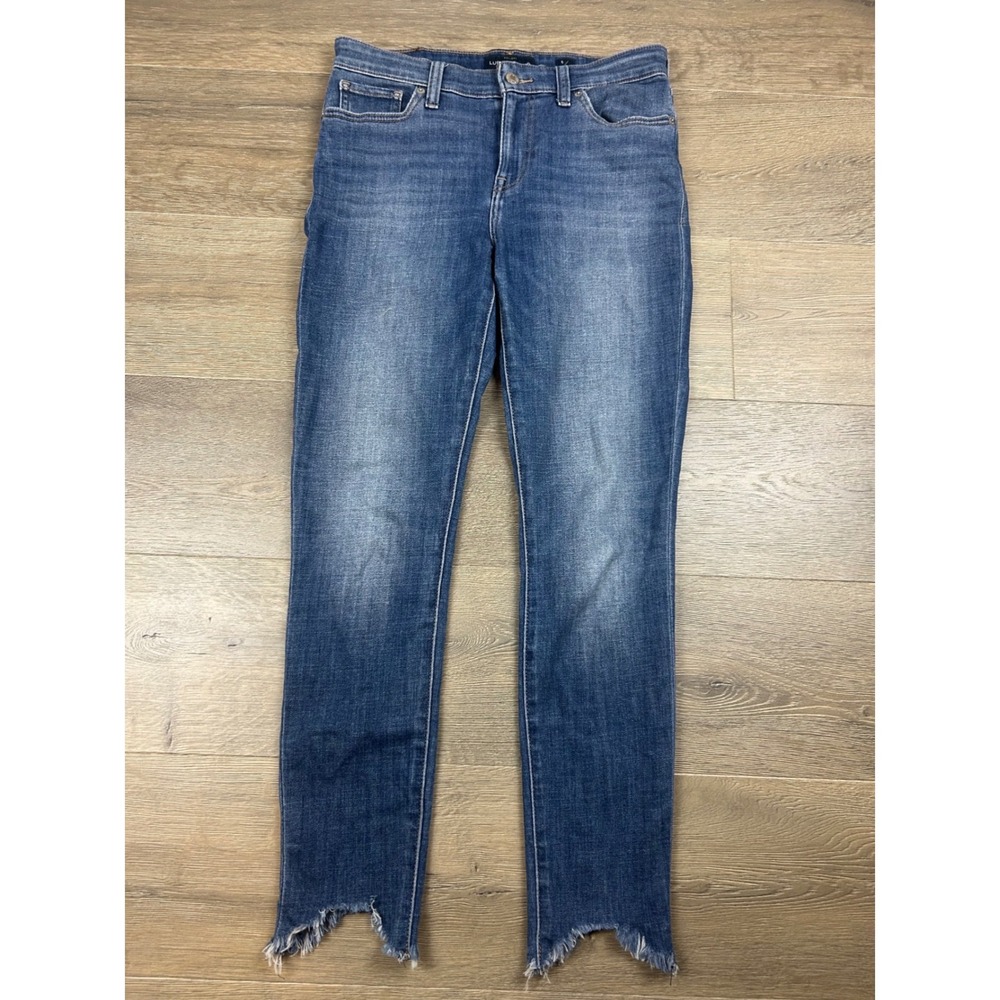 Lucky Brand Ava Skinny Jeans Size 6 28 Medium Wash Step Hem Frayed Denim